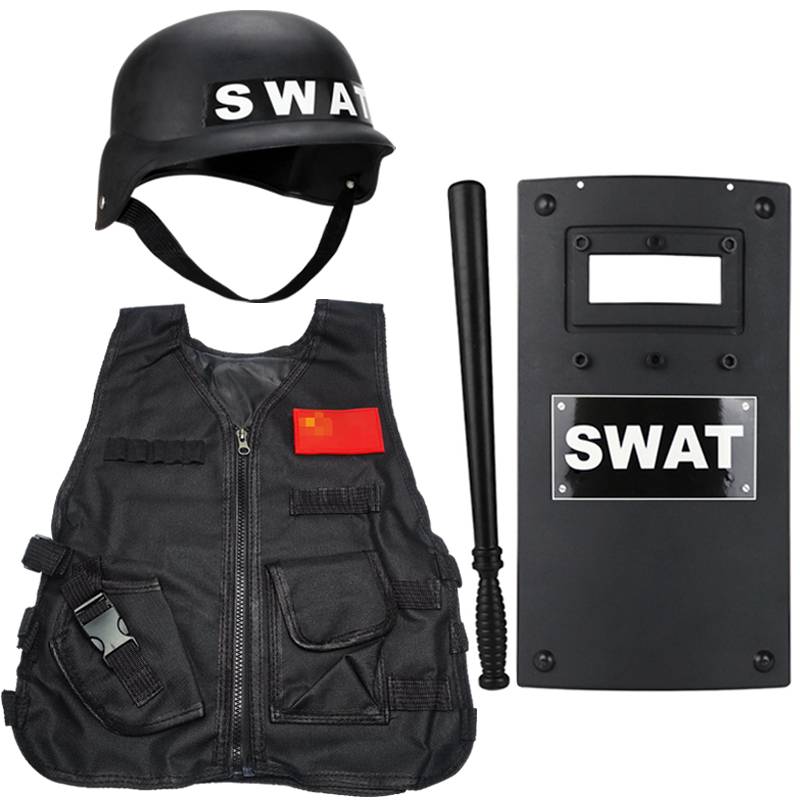 Shield + baton + SWAT hat + tactical vest